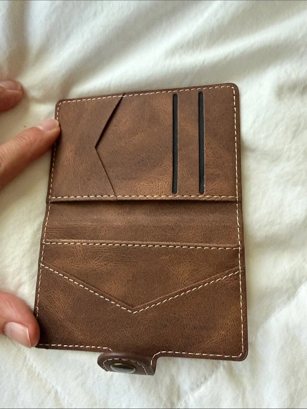 Brown Leather Card Wallet with Snap Closure